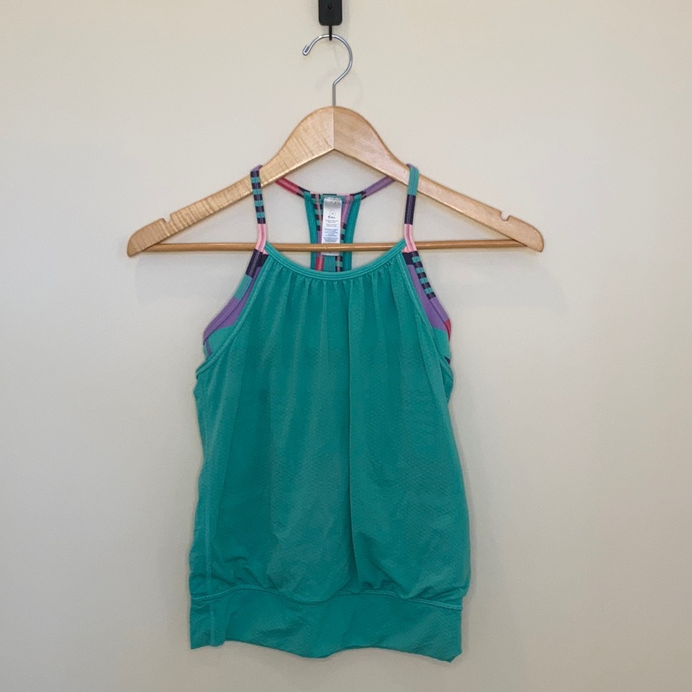 Ivivva Girls’ Tank Aqua/Multicolor + Built in Bra